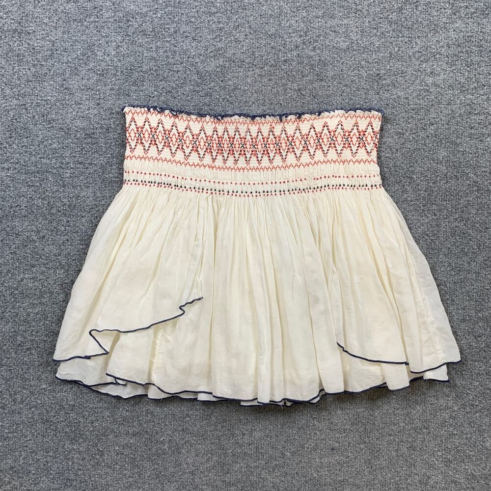 Free People Skirt Womens S Small Ivory Lip Smocking Good Layered Beaded Mini - Picture 2 of 10